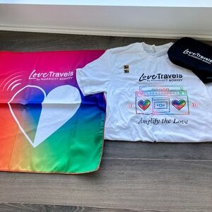 DC Pride Love Travels by Marriott Lot Shirt, Pins, Bandana, Bag